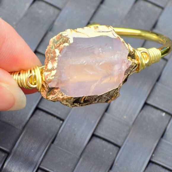 Rose Quartz Wire Wrap Bracelet w/ 14Kt Gold Over Copper – Adjustable – NWT - Picture 3 of 8